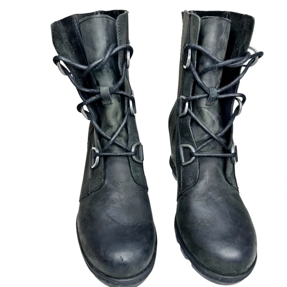Sorel Black Wedge Lace-Up Ankle Boots